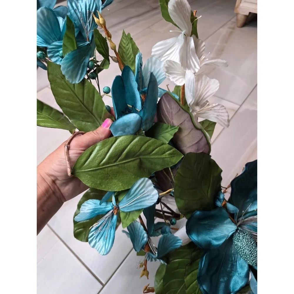 Large Teal & White Floral Wall Decor‎ Metal Flower Wall Art 37